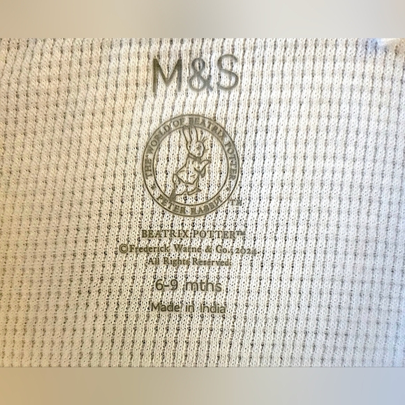 M&S Peter Rabbit Baby Boy Polo Top White Waffle Knit Cotton Embroidered Sz 6/9 M - Picture 3 of 9